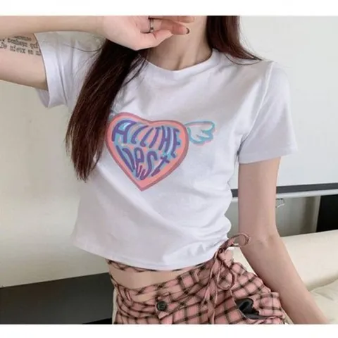 크롭반팔 크롭 여성 추천 티셔츠 2컬러 꾸안꾸 1P 하트
