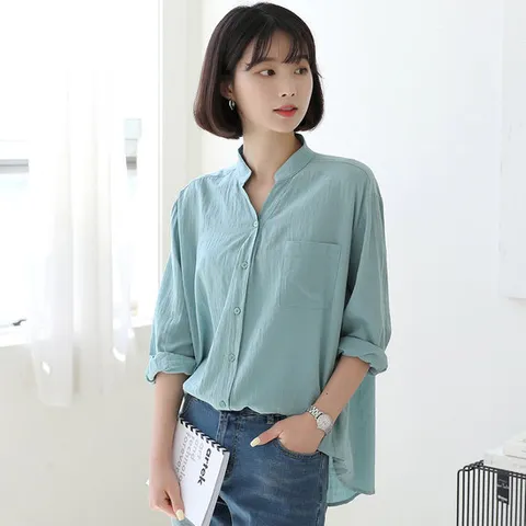 빼빼닷컴 자체제작 차이나넥 시스루 포켓 셔츠 블라우스