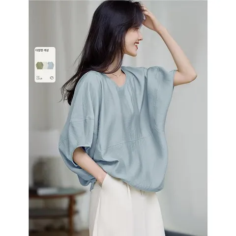 제로투올샵 / 여름 오프숄더 배트 슬리브 셔츠 상의 트렌디 캐주얼 회색파랑