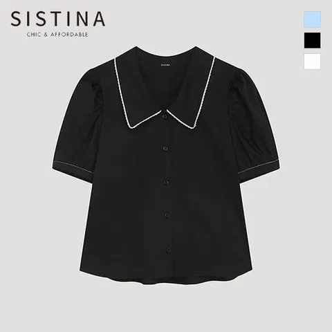 [SISTINA] 인기 레이스 카라 퍼프 블라우스_AWWBLP21120