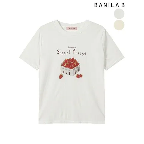 [바닐라비]여성 딸기 프린팅 반팔 티셔츠