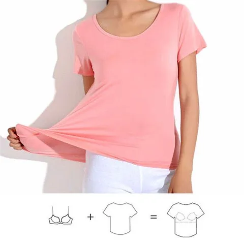 시원한 모달 쿨링 여성반팔티 일체형 브라내장 브라캡 반팔 티셔츠