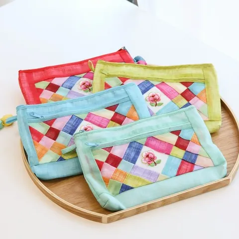 [박씨상방] 모시 꽃자수 조각보 파우치Y