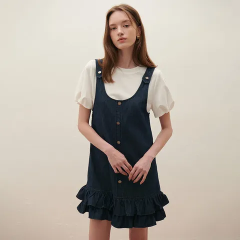 [SATIN] 러플 디테일 데님 원피스 O252T660