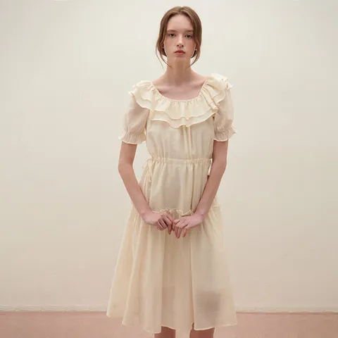 [SATIN] 러플 미디 원피스 O252T652