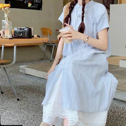 [아리엘스타일]레이어드 여름코디 스트라이프 오레잇원피스세트