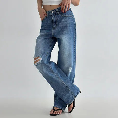 여자 무파진 일자 데님통팬츠 워싱 여름 로우 청바지