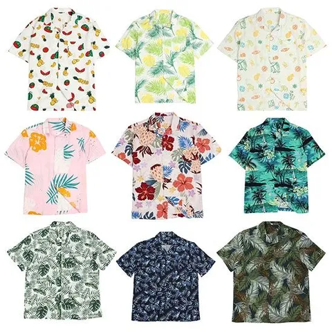 드레이프한 찰랑거리는 레이온 오픈카라 남자 하와이안 셔츠 빅사이즈 여름 야자수 꽃무늬 반팔 남방 커플 바캉스 휴양지룩 신혼여행 95-130