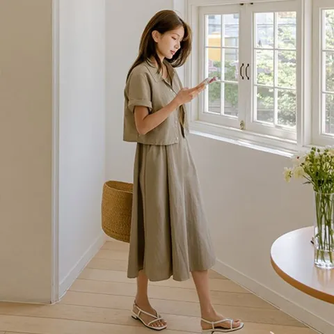 [저스트원] 쿨링 바스락 나시원피스+자켓 세트