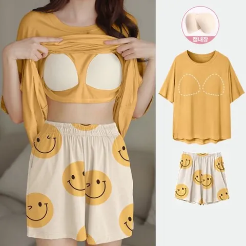 토르메이 노브라 티셔츠 홈웨어 반팔 잠옷 세트