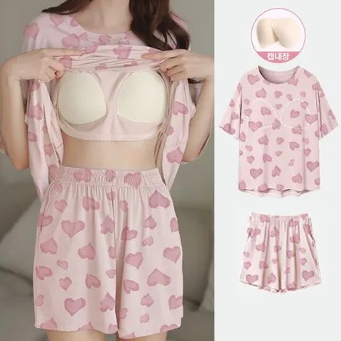 툴란 노브라 티셔츠 홈웨어 반팔 잠옷 세트