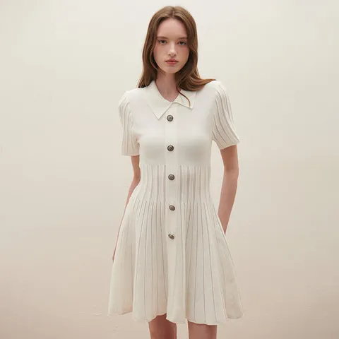 [SATIN] 카라형 플레어 니트 원피스 O252T980