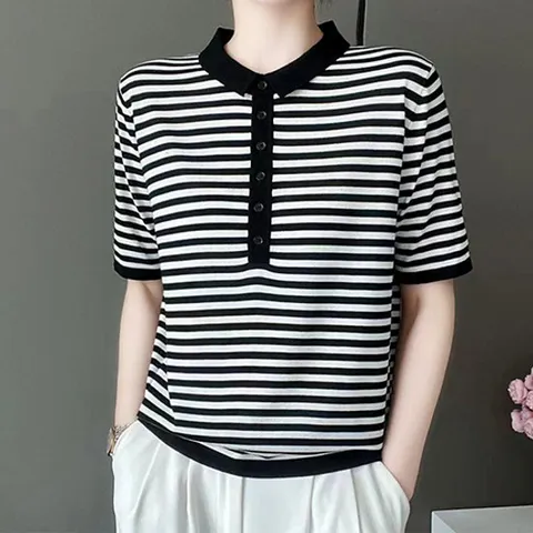 [유니제이] 네겔 스트라이프 카라 니트티