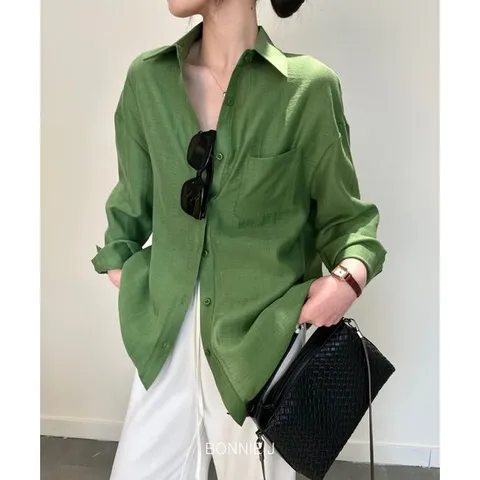 [보니제이]시스루 여성 남방셔츠 블라우스 셔츠 썸머 오버핏 6co