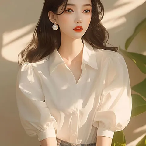 제로투올샵 / 여름 퍼프 슬리브 화이트 셔츠 여름셔츠 블라우스 흰색 상의