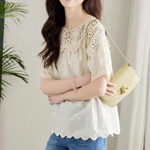 [코코에보니]반팔레이스블라우스 펀칭블라우스/BL-320