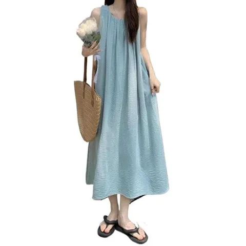 무드플로우 민소매 여성 롱 원피스 데일리 휴양지 여행 플레어 여름 치마