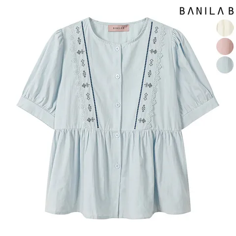 [바닐라비] 여성 에스닉 자수 레이스 블라우스