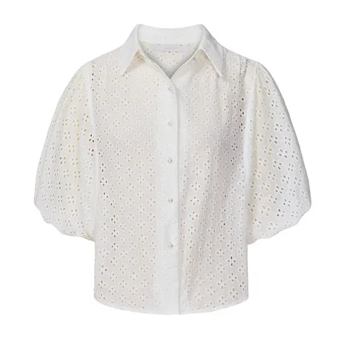 [ 롯데백화점 ]FOCUS  볼륨 소매 아일렛 리본 블라우스 PBINF5M1BL5311