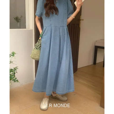 반팔 뒷단추 3color 청원피스 여리여리 루즈핏 시원여름원피스