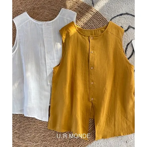 나시 루즈핏 라운드넥 린넨 꾸안꾸 시원소재 언밸런스 민소매