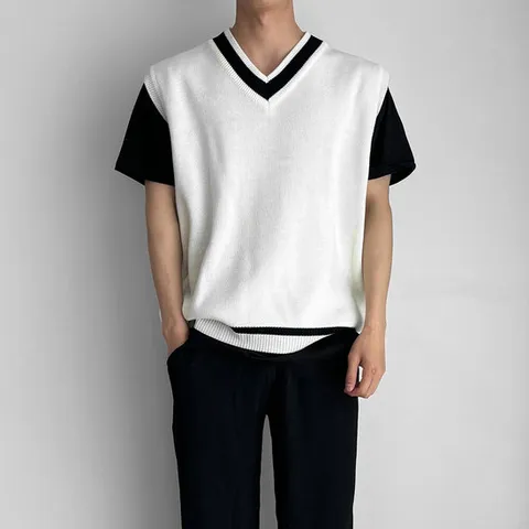 뉴메이드 / 여름옷 배색 브이넥 니트 조끼
