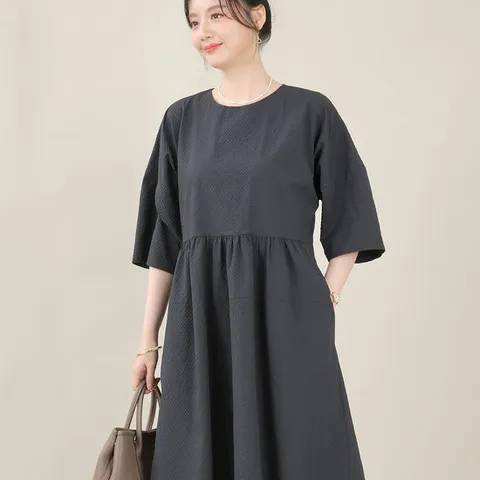 [애비뉴투지]시어서커 지지미 여름 셔링 플레어 7부 원피스 K065