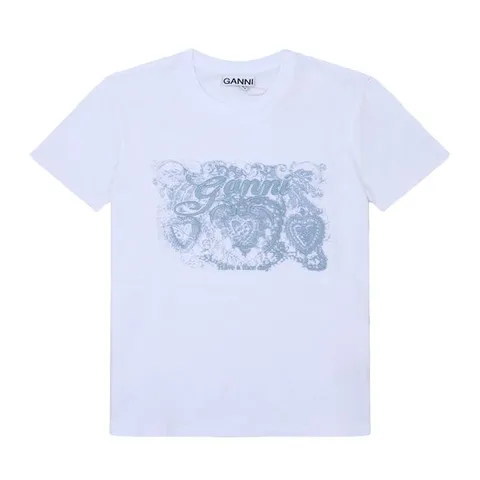 GANNI T4158 151 타투 레이스 로고 자수 여성 반팔티