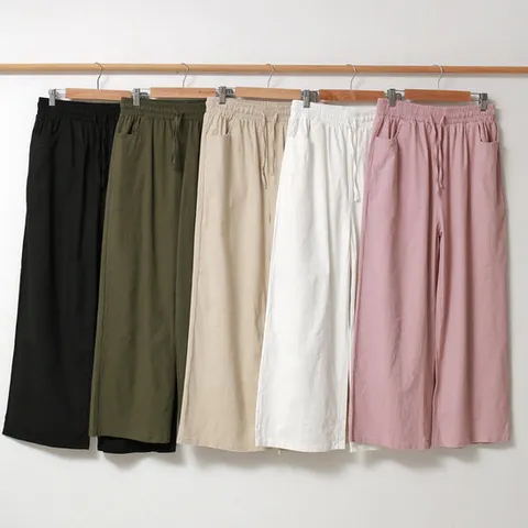 [제니유]제니유 여름 여성 린넨 마 9부 와이드 팬츠 빅사이즈 통