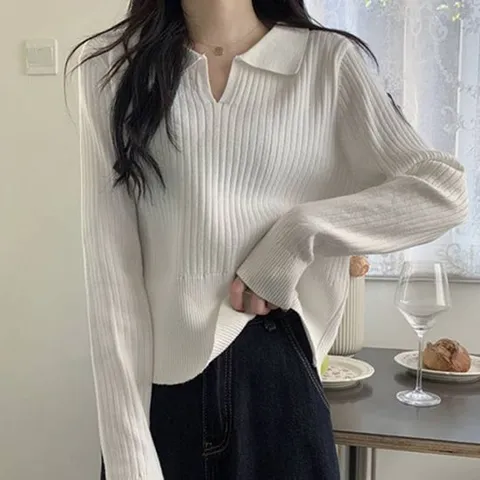 니트 골지 티셔츠 카라티셔츠 오피스룩 기본티셔츠