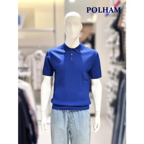 [ 현대백화점 ][폴햄] 남성 립조직 카라넥 반팔 니트 PHF4ET1110 -US