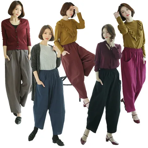시원한 배기바지 바지 여름바지 아이스 바지 치마 면바지 배기바지 반바지 주름바지 긴바지 정