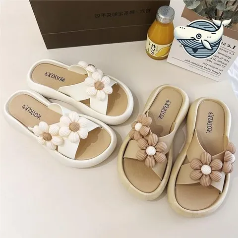 뮬샌들 패셔너블 여성 쿠션 슬리퍼 꽃송이 디자인 여름