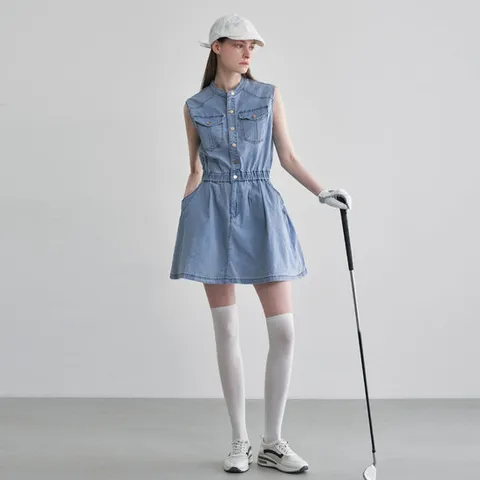 [르니앤맥코이골프] 여성 인디고 민소매 밴딩 데님 원피스 FM08OP100SL