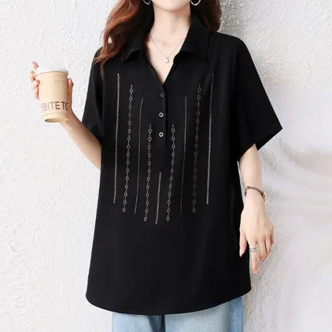 [블랙퀸] 크린덴 스트라이프 빅사이즈 블라우스 blk003609