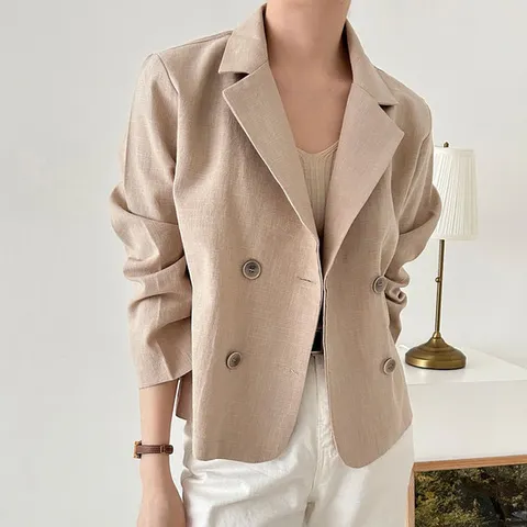 여성 쿨 린넨 모모 더블 숏 자켓 썸머 마 재킷