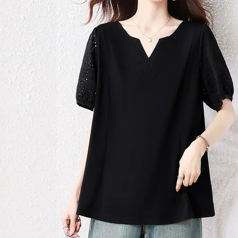 [블랙퀸] 아브커 펀칭소매 빅사이즈 블라우스 blk003610