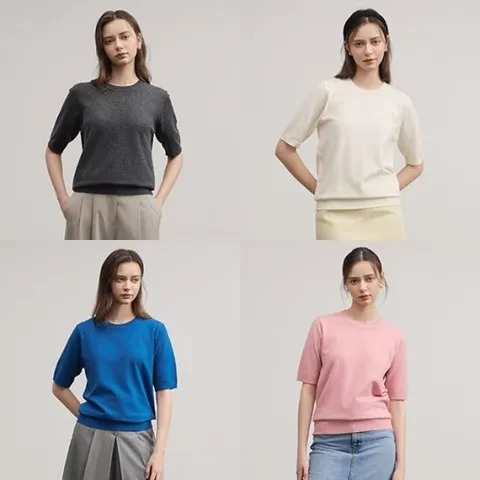 리베레츠 여성 라운드넥 울반팔 니트 4종세트