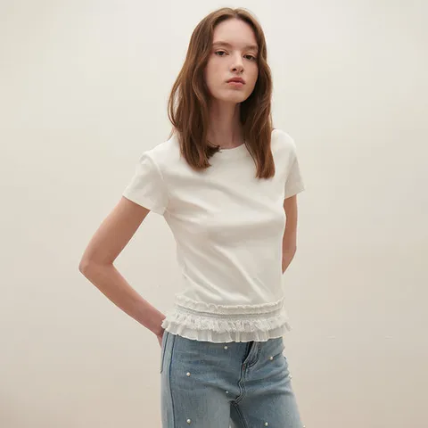 [SATIN] 레이어드 러플 티셔츠 O252T562