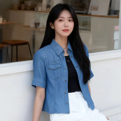 태그미 데님 하프슬리브 셔츠 2종 택1