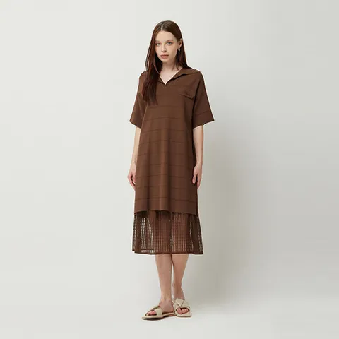 [시슬리] 슬립 레이어드 카라 니트 원피스_SAKO31531BR