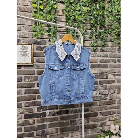 퐁당 / 꽃자수 레이스 카라 청조끼