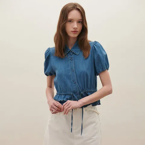 [SATIN] 퍼프 데님 블라우스 O252T259