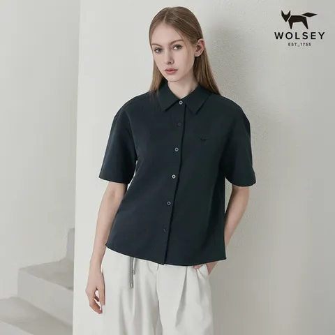 [울시][울시]여성 시어서커셔츠/반팔/티셔츠_네이비