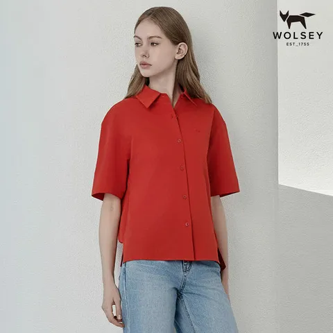 [울시][울시]여성 시어서커셔츠/반팔/티셔츠_레드