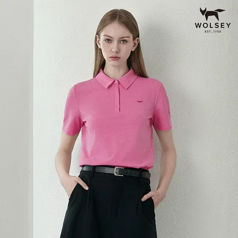 [울시][울시]여성 쿨맥스카라티셔츠/반팔/티셔츠_핑크