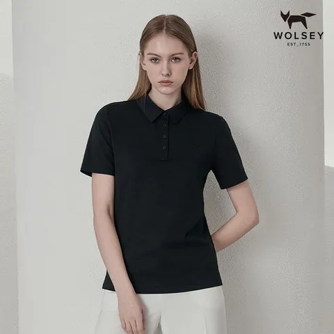 [울시][울시]여성 쿨맥스카라티셔츠/반팔/티셔츠_블랙