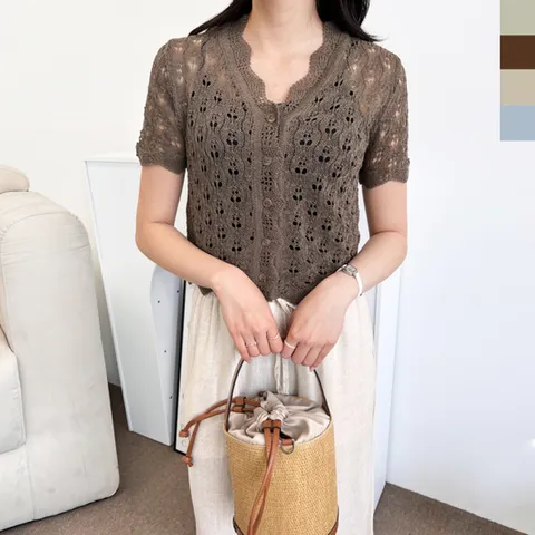 [179st.w]2L-CBB 1044 여자썸머펀칭반팔니트가디건