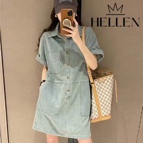 [헬렌] 데님 청 카라 반소매 미니 원피스 러티데님OPS R-575