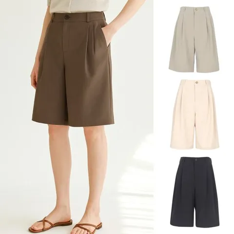 여름 투턱 와이드 5부팬츠 라운드룩 여성 골프 반바지 DPMLHS98